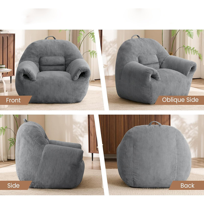 Bean Bag Chair For Adults, Gray Corduroy