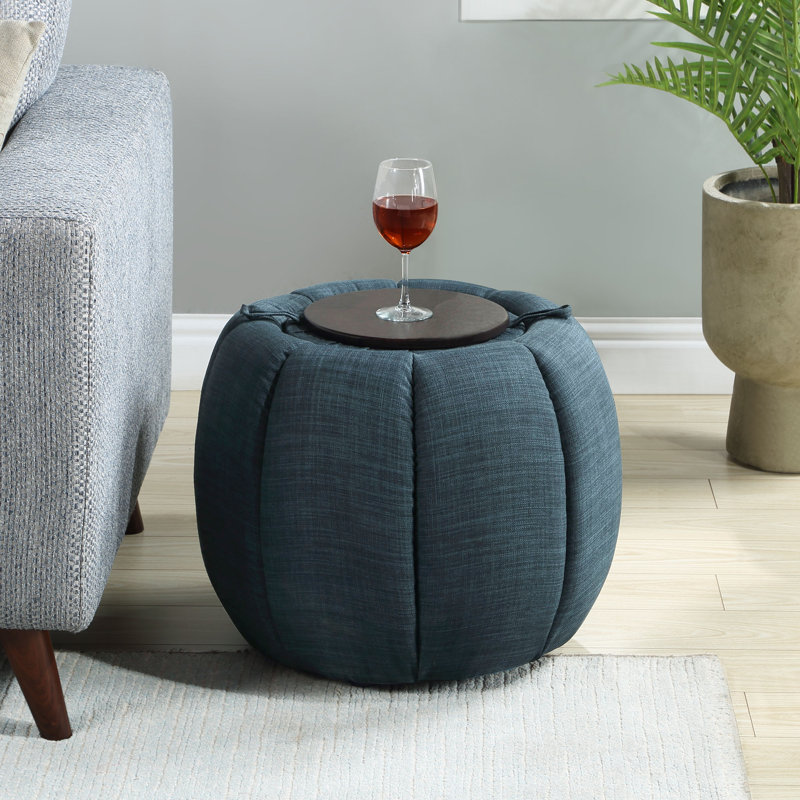 Turcot Storage Ottoman with Reversible Tray Lid, Dark Blue Fabric