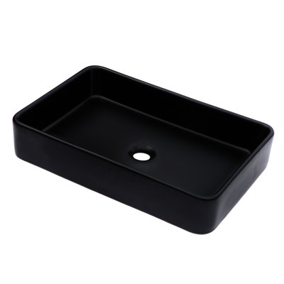 Lavabo de salle de bain rectangulaire en céramique noire 24 po x 16 po - Style classique moderne, surface lisse, conception facile à installer pour la salle de bain, le restaurant, l'utilisation
