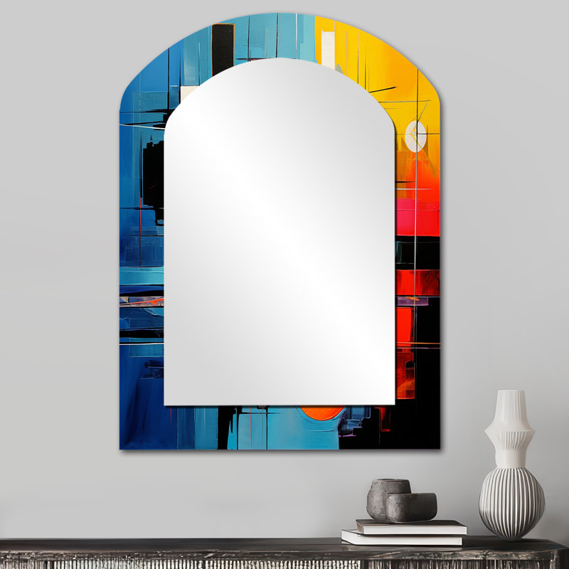 «Blue Orange Mid Century Abstract Reflections II - Mid-Century Modern, 34 po x 25 po