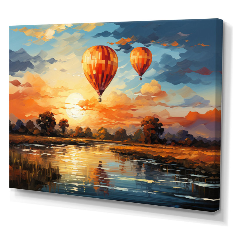 " Red Hot Air Ballon III ", 16" H x 32" W x 1" D, Wrapped Canvas