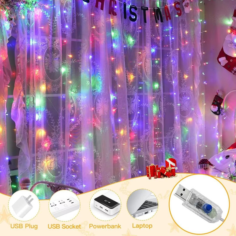 Karden 118.11'' USB Plug-in 300 LED Fairy String Lights Curtain String Light, Multi-colour