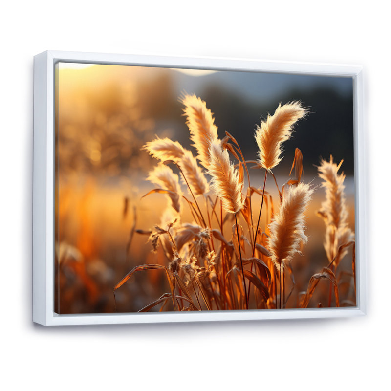 «Country Charm Fields of Gold» - campagne grand art mural, H 34 po x l 44 po x P 1,5 po, Cadre flottant blanc