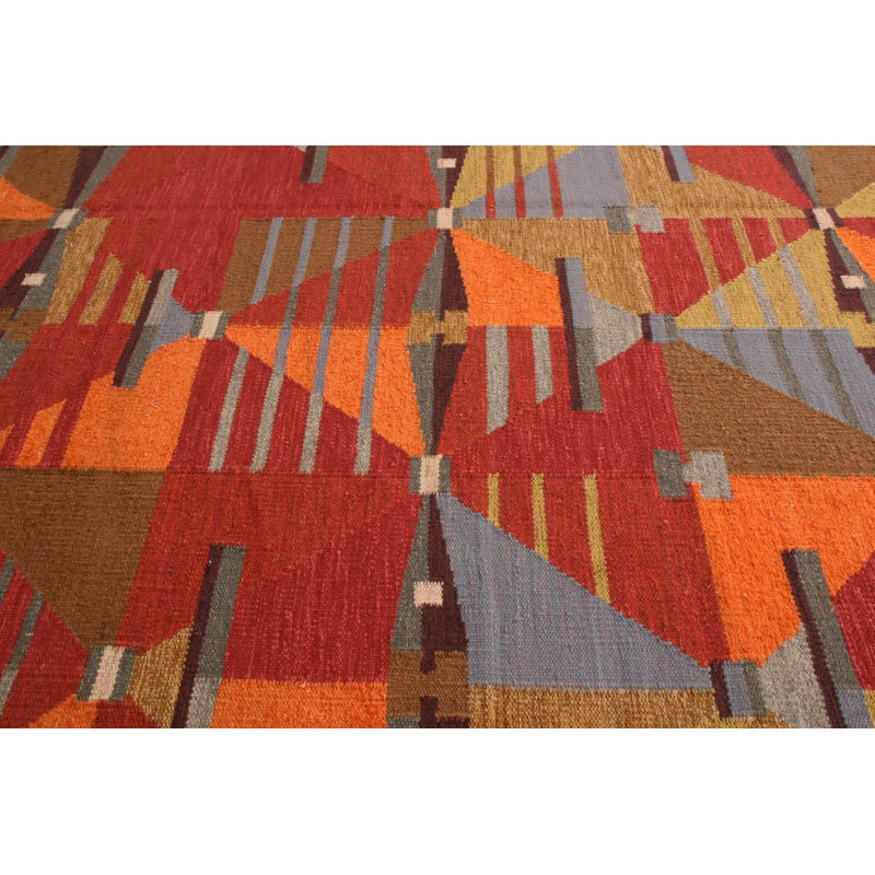 Handmade Scandinavian Style Kilim Red Brown Flat-Weave By Rug & Kilim, Rectangle 12' x 15'
