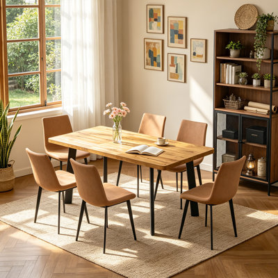 7 - Pieces Modern Kitchen Dining Set, 47.1"-63.1" Extendable Dining Table with 6 Upholstered Dining Chairs