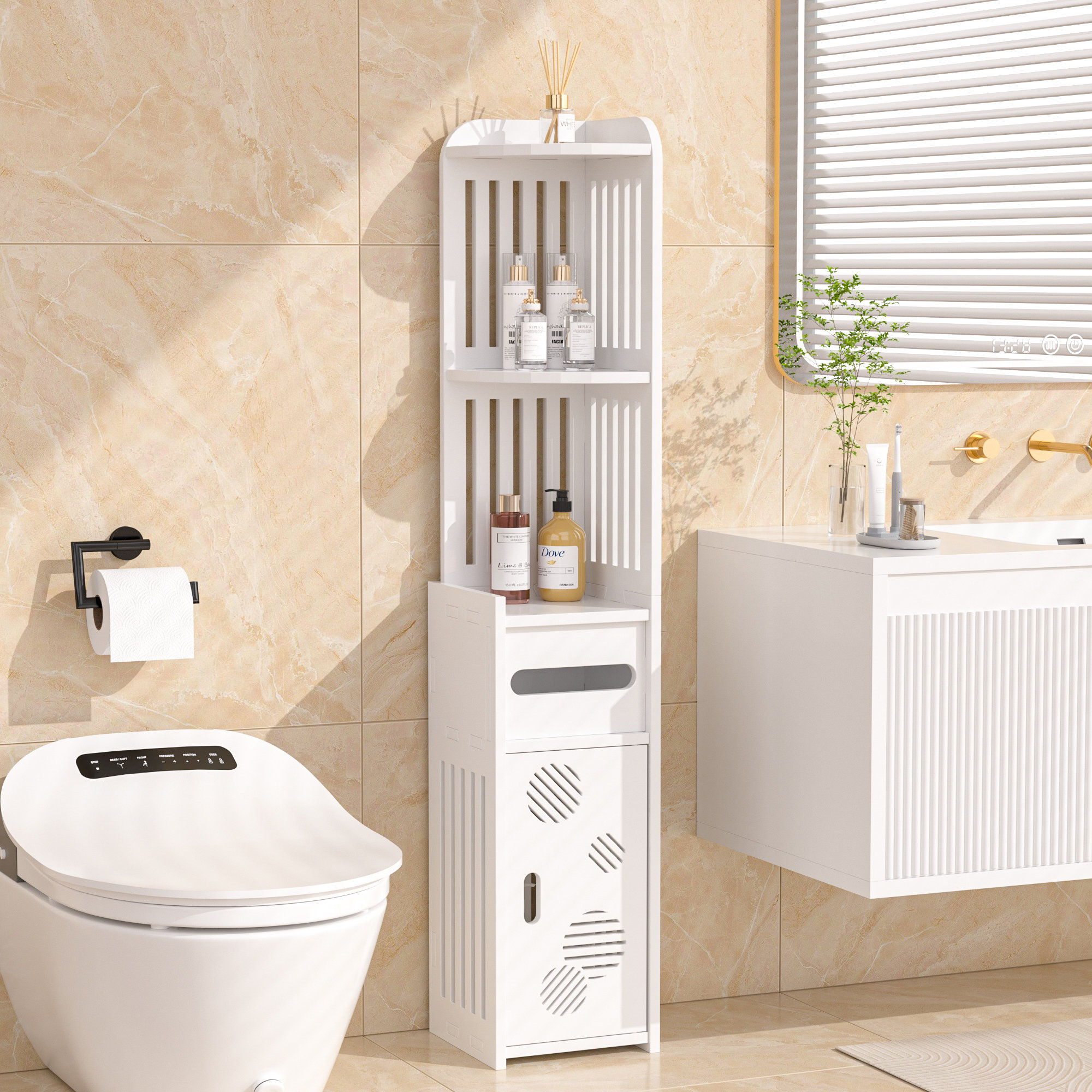 Winston Porter Bathroom Storage Cabinet Small Corner Floor Cabinet With ...