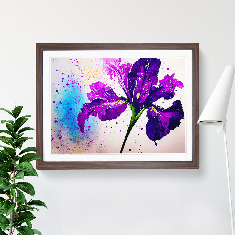 Iris Flower Splash Vol.5 Abstract - Single Picture Frame Print, 34cm H x 46cm W x 2cm D, Walnut Framed
