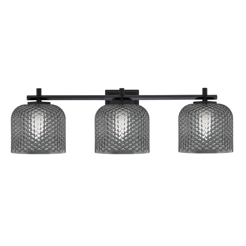 Barre d'éclairage de salle de bain 3 lumières Mariko avec verre texturé fumée 6 po, Noir / transparent, Noir mat