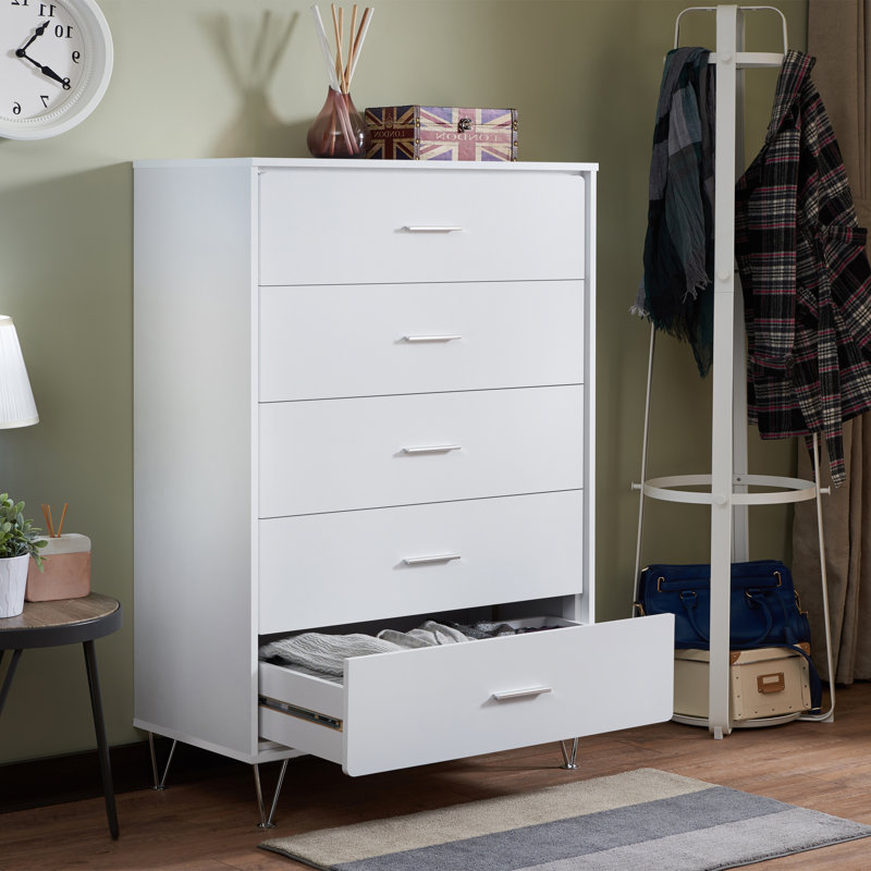 Commode 5 tiroirs Lochner, Blanc
