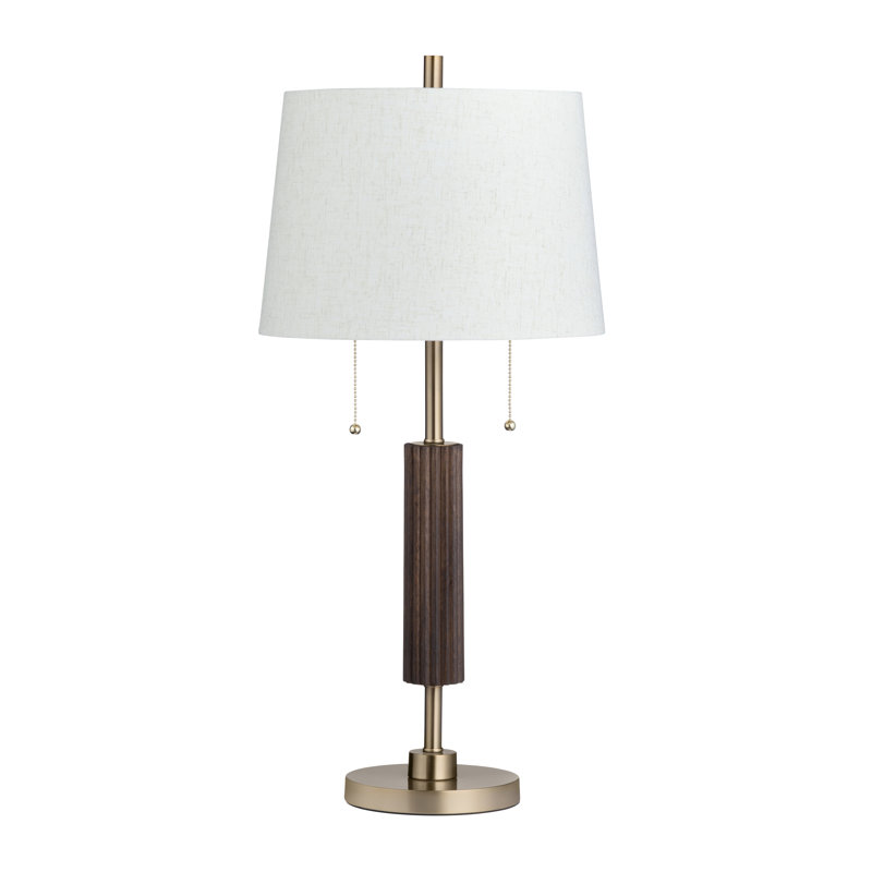 30"H Arlo Table Lamp in Brown and Brass with Oatmeal Linen Drum Shade