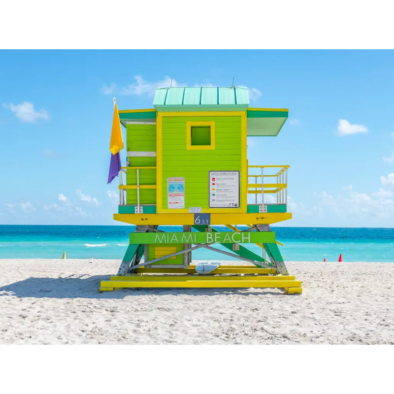 Miami Lifeguard Chair - Chair 100 Print by Richard Silver, 26" H x 32" W x 1.25" D, White, Black Single Picture Framed Paper
