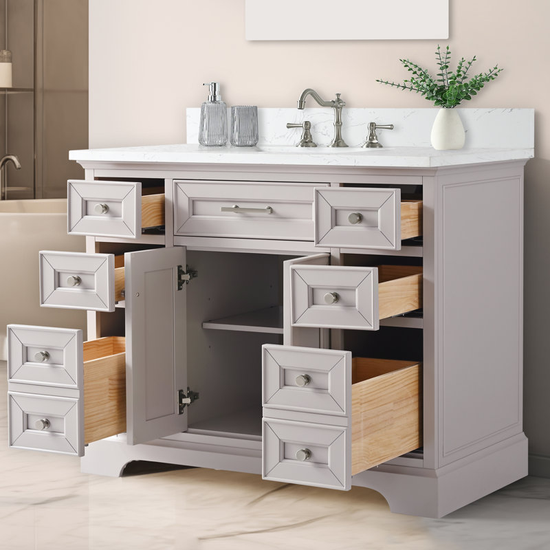 Thompson 42" W Single Bathroom Vanity, Taupe/Brushed Nickel
