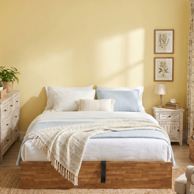 Wooden Platform Bed Frame with Lift Up Storage, Full, Rustic Brown