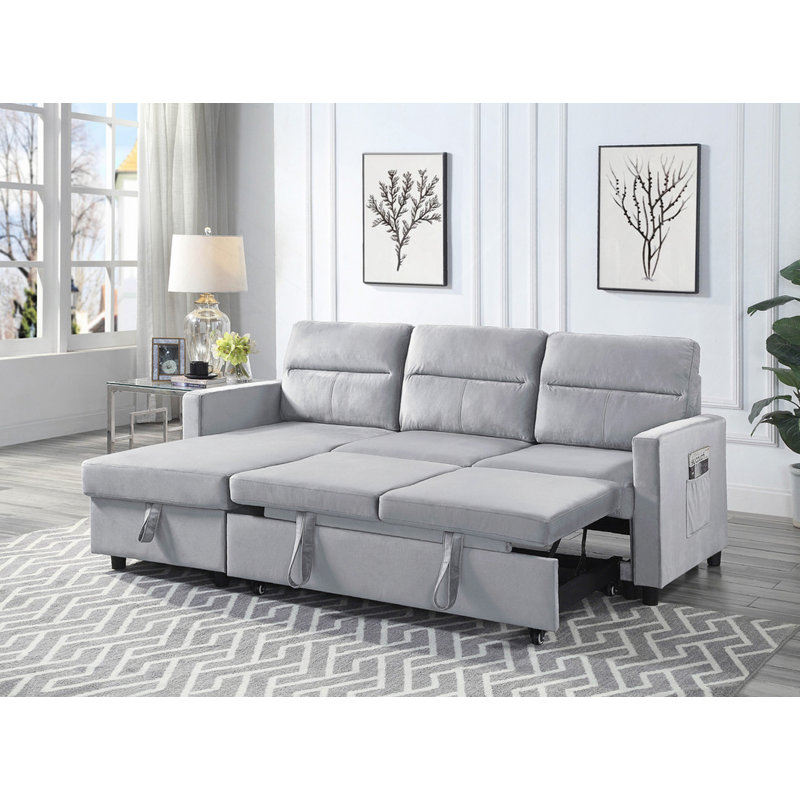 Canapé-lit modulaire réversible Phenex, Velours gris clair