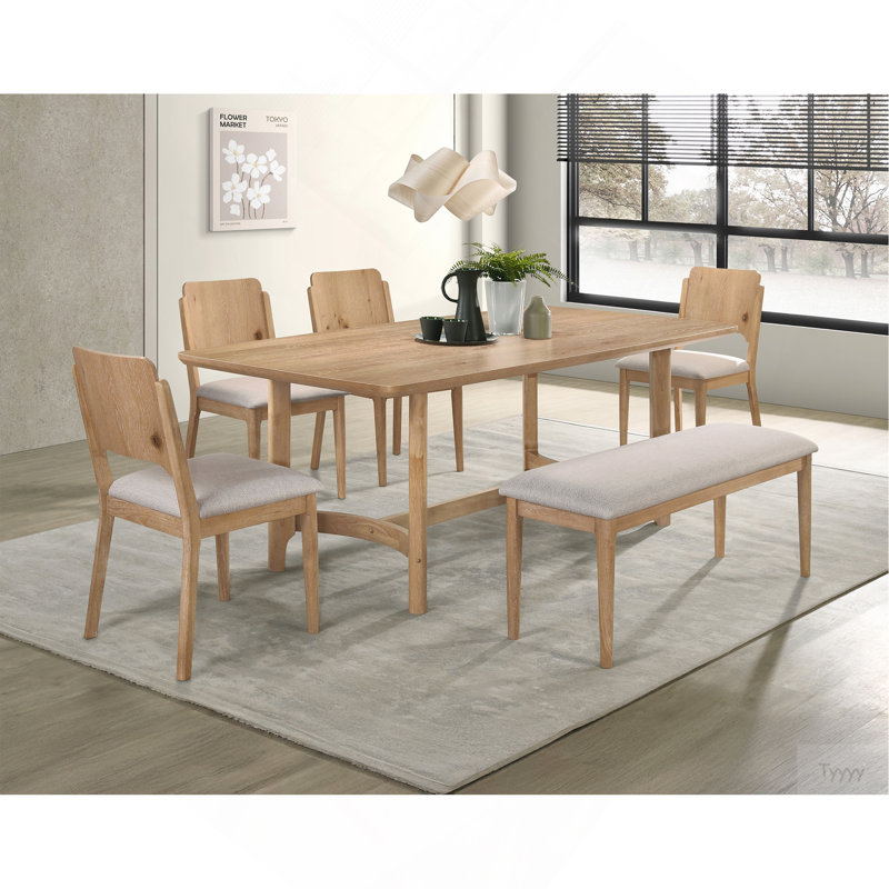 Mobilier de salle à manger moderne en bois brun clair à coins rectangulaires 1pc