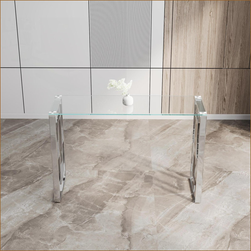 Table basse minimaliste moderne en acier inoxydable et en verre transparent pour le salon, facile à nettoyer et durable
