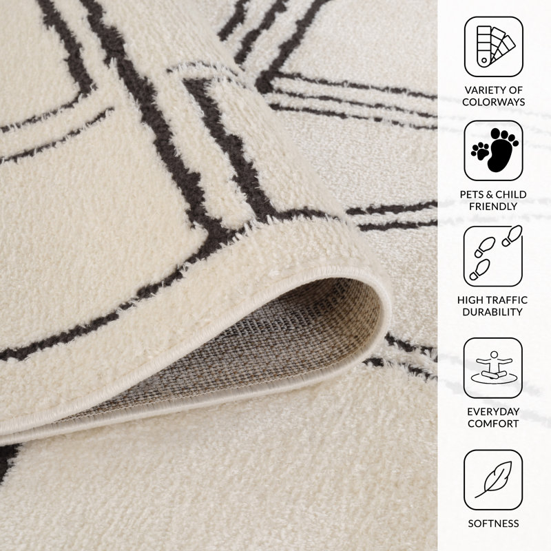 Cherle Moraccan White Power-Loom Area Rug, Rectangle 3'6" x 5'6"