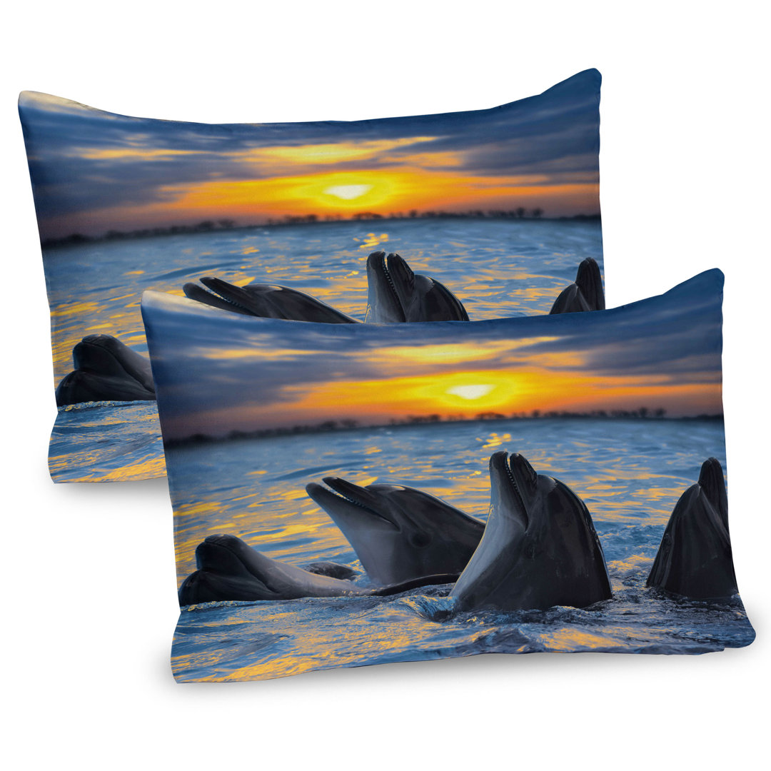 Kissenbezug Packung mit 2, Bottle Nosed Dolphins, Blau Grau Orange