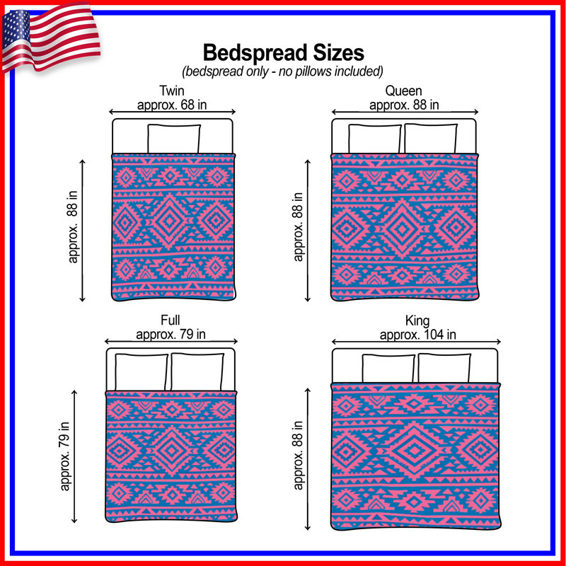 Pink Blue Tribal Pattern Quilted Bedspread All Sizes, Full / Double