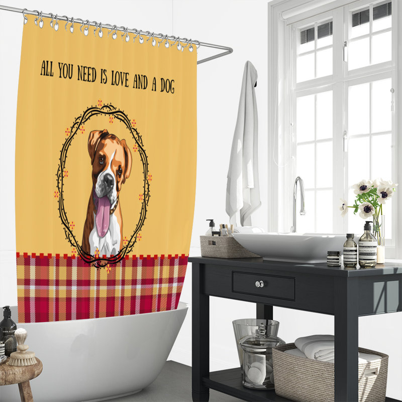 Rideau de douche simple, Jaune / rouge / noir, H 93 po x l 70 po x P 6 po