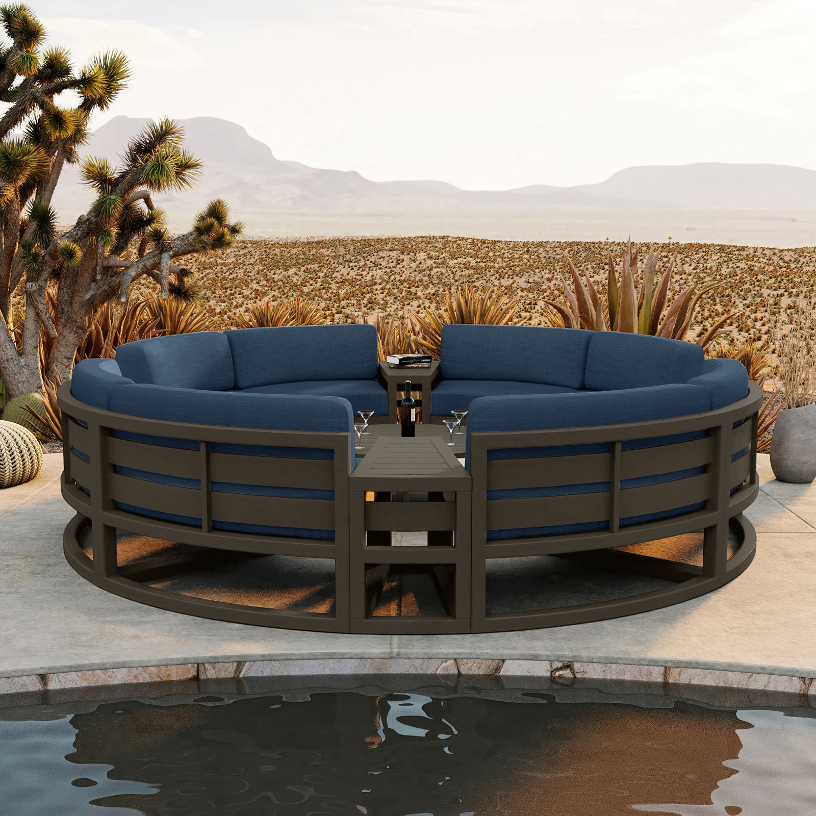 Bergeron 8 - Person Patio Conversation Set with Cushions, Spectrum Indigo Sunbrella®, Slate