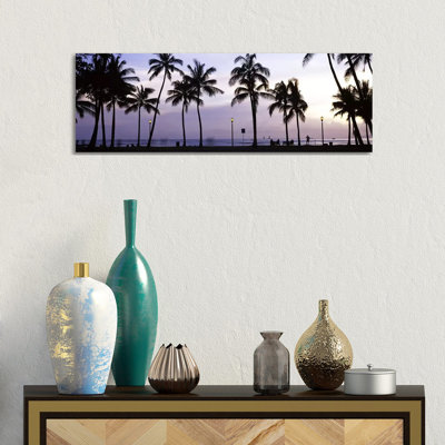 Palm Trees On The Beach, Waikiki, Honolulu, Oahu, Hawaii, USA - Wrapped Canvas Panoramic Print
