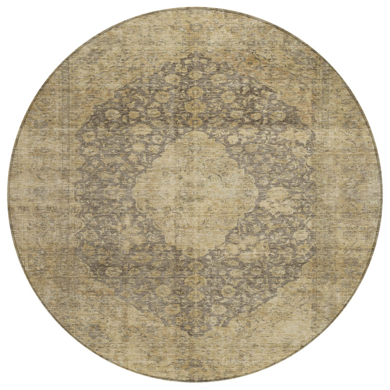 Tapis rond 8 po brun et beige