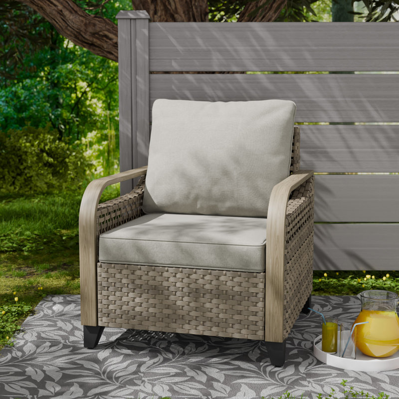 Patio Wicker Outdoor Rattan Armchair with Cushions, Gray