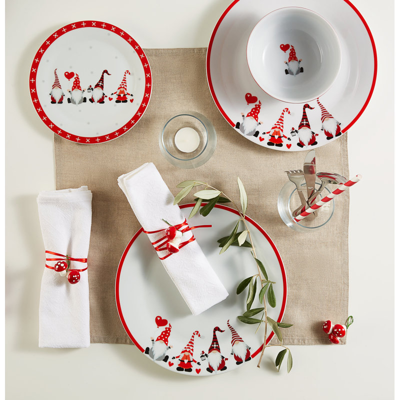 Waterside 16pc Nordic Gnome Christmas Porcelain Dinner Set