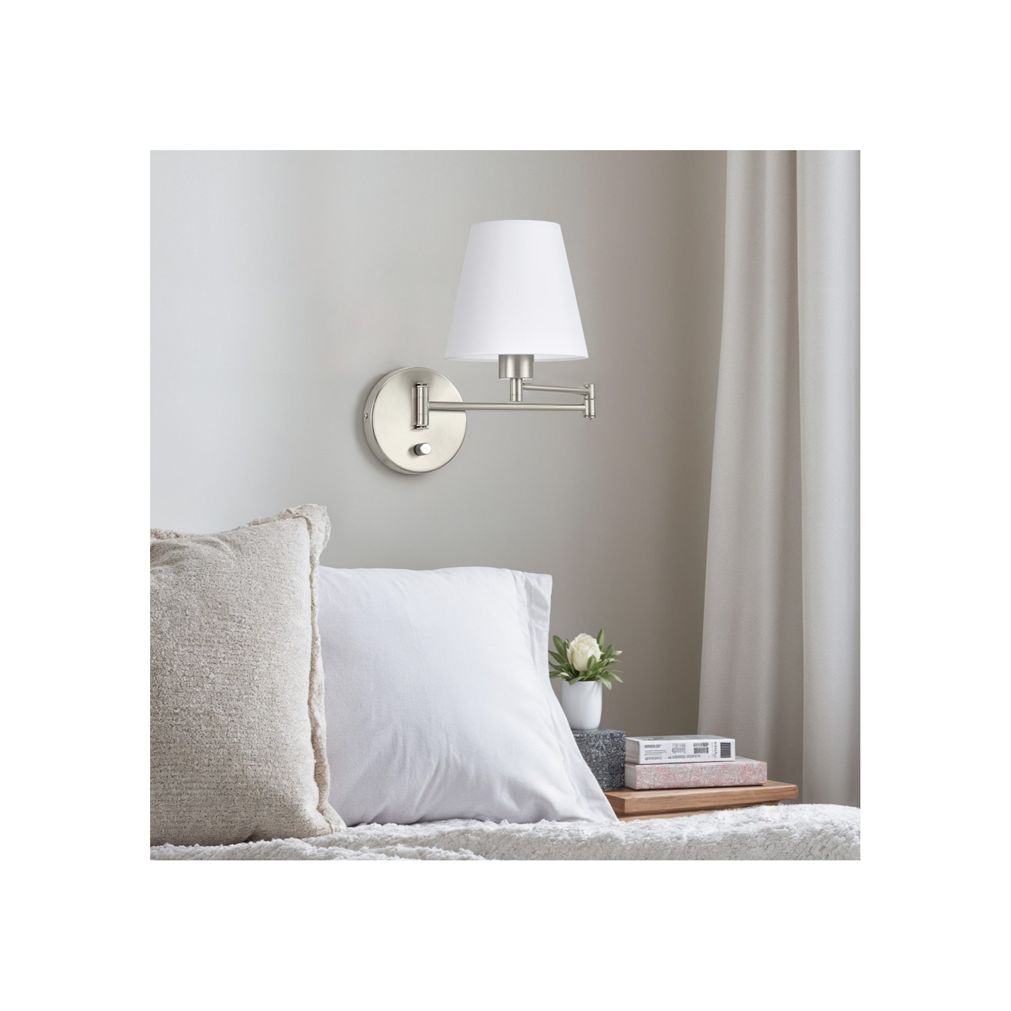 Swing Arm Sconce, Brushed Nickel, 13.78" H x 7.09" W x 21.26" D