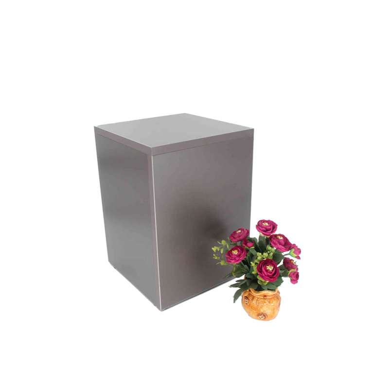 Présentoir à glissière à piédestal cube en bois gris