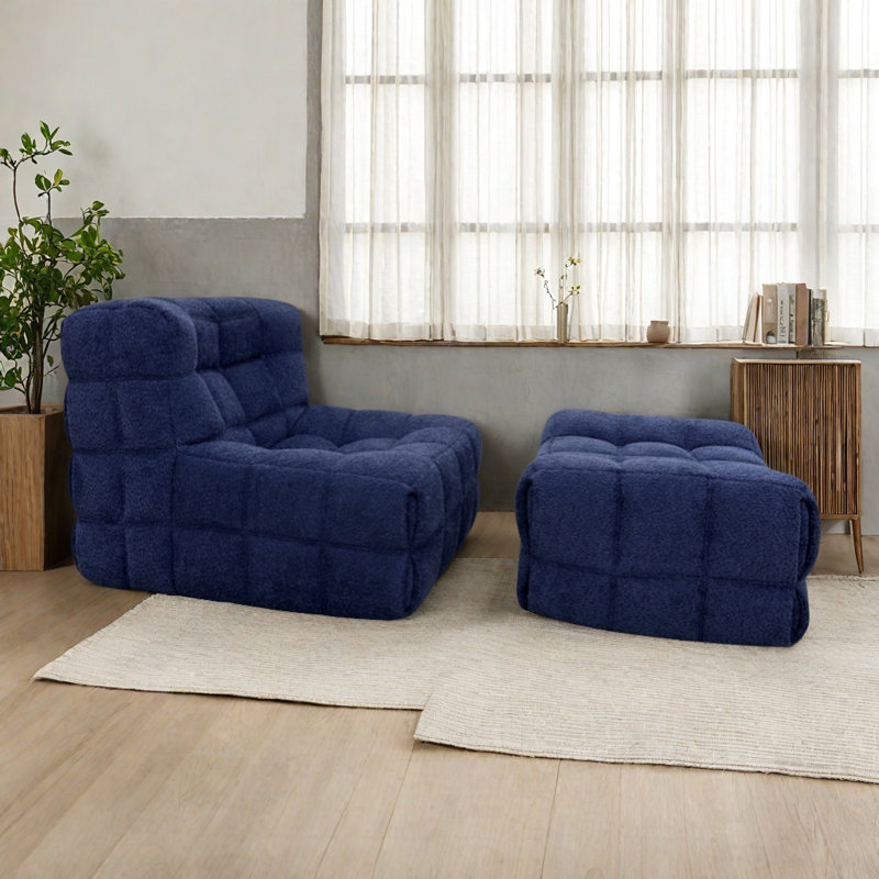 Modern and simple Waffle sofa set, Dark Blue Polyester sherpa