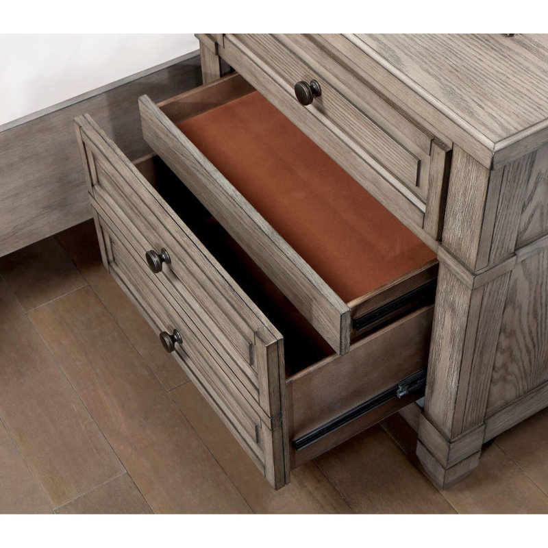 Table de chevet 3 pièces en bois massif gris chaud Warm Wood