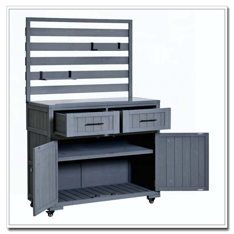 64.9'' H Large Patio Kitchen Island Solid Wood Kitchen Cart, Gray