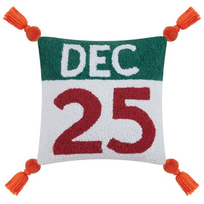 DEC 25 Wool Hook Pillow with Pom Tassels - 14" Square
