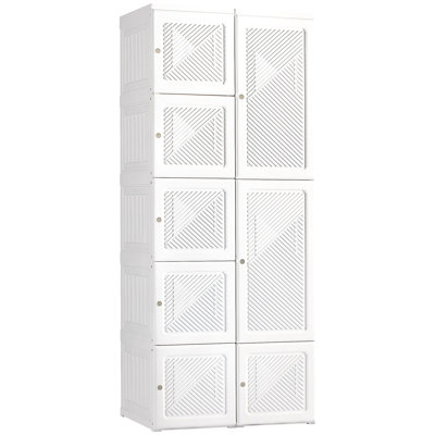 Portable Wardrobe Closet, Folding Bedroom Armoire, Clothes Storage Organizer With Cube Compartments, Hanging Rod, Magnet Doors