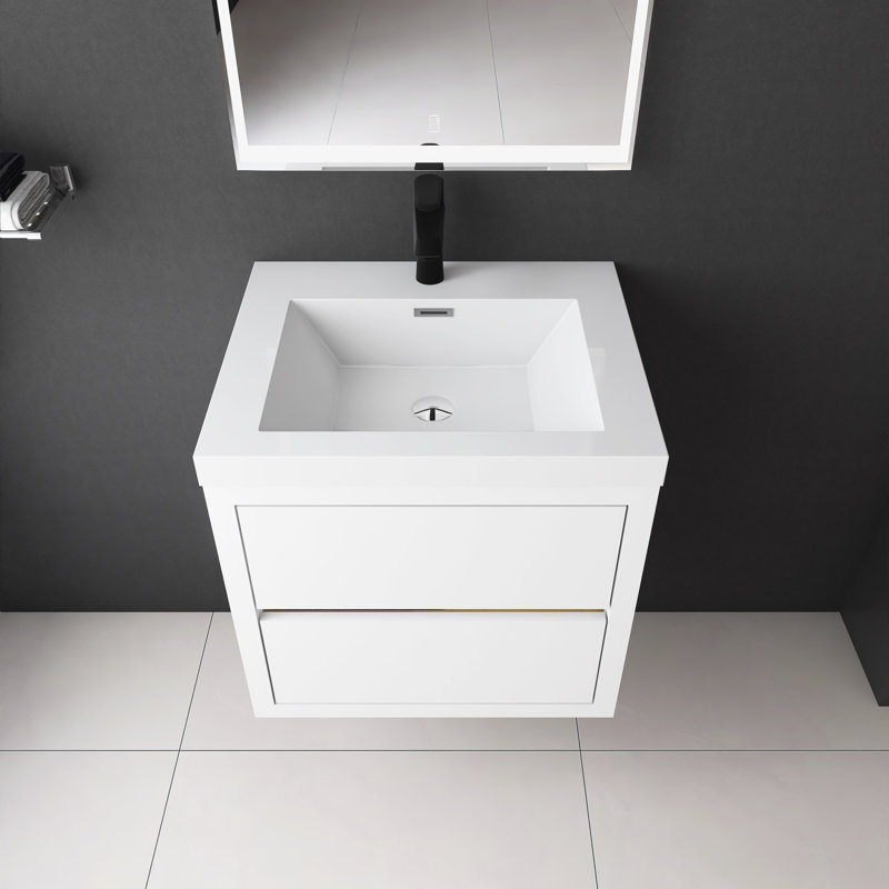 24" Wall-Mounted Bathroom Vanity With Sink, White