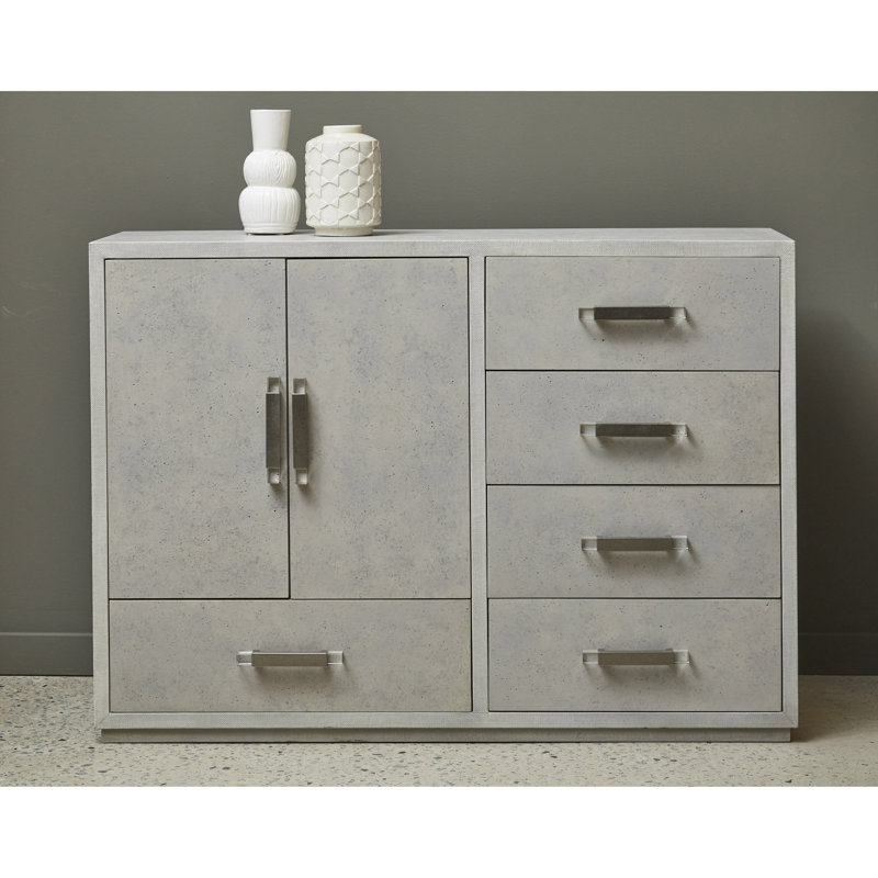 Gray Raffia Palm 5-Drawer Cabinet with Adjustable Shelves