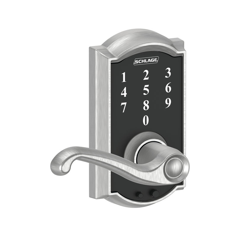 Schlage Touch Keyless Touchscreen Lever with Camelot Trim and Flair Lever, Satin Chrome