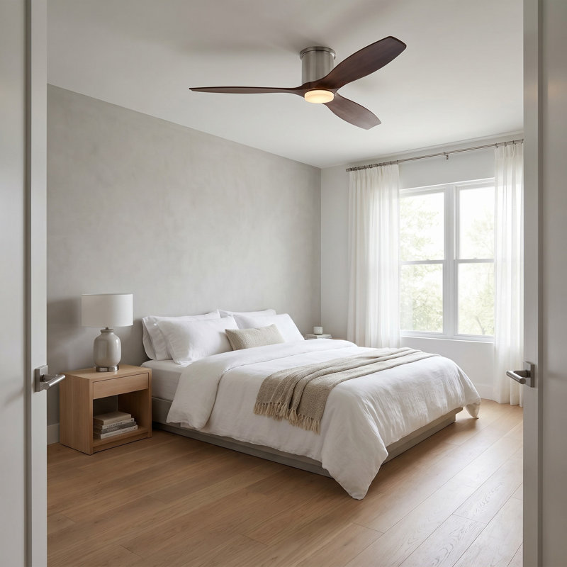 Collins Smart LED Ceiling Fan, Dark Walnut, Brushed Steel