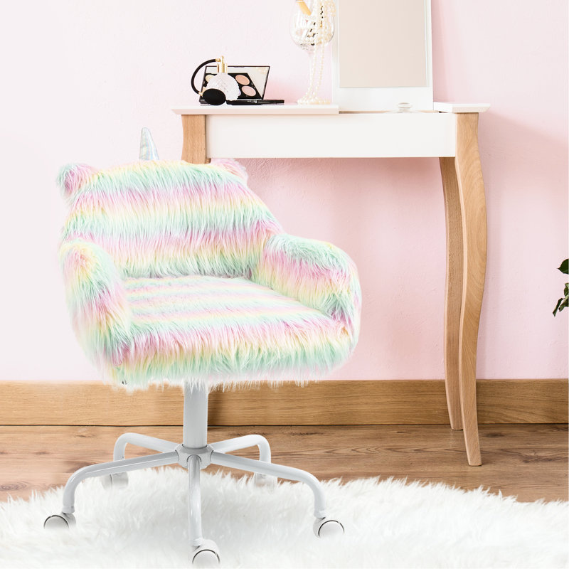 Chaise de bureau avec rembourrage moelleux, base 5 étoiles, hauteur réglable, couleur arc-en-ciel, pour un tissu de lecture agréable. Conception. Roue pivotante avec base blanche. 360 mobilité. Hauteur de l'assise: 17,25 po à 20,25 po