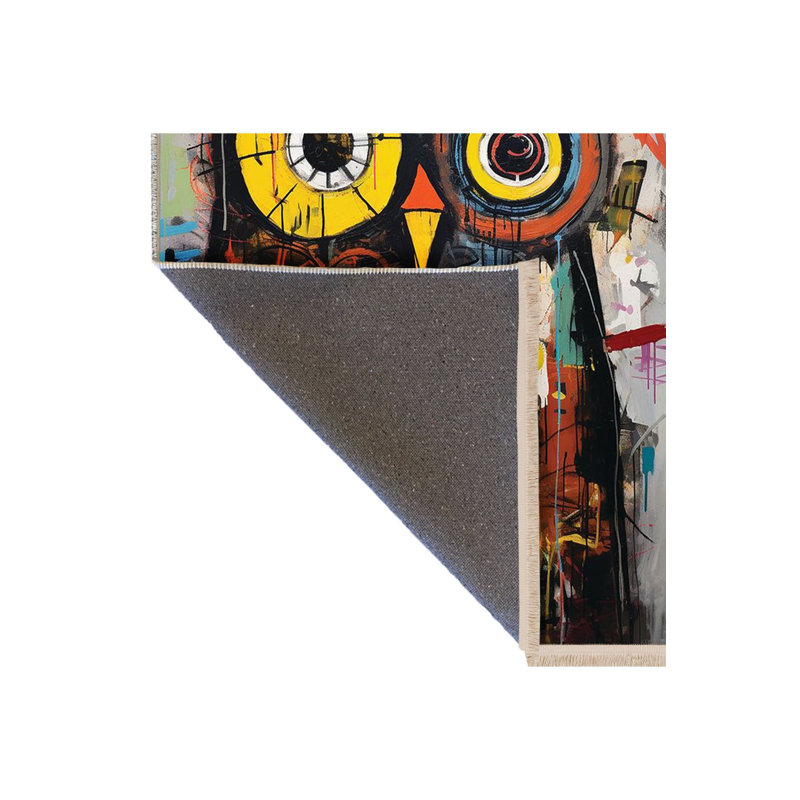 Tapis moderne lavable à la machine à motif de hiboux multicolore de la collection Sun