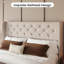 Grand lit plateforme tapissier avec tiroirs de rangement, structure de lit capitonnée avec dossier à oreilles et tête de lit, beige-2105395642-2105395646