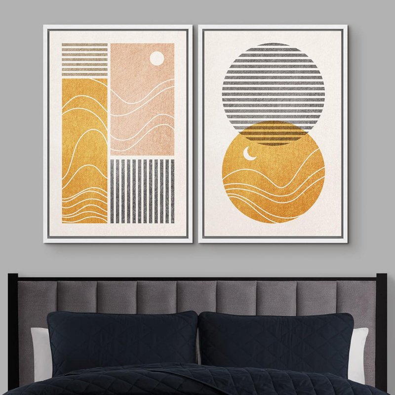 Motif géométrique de lignes géométriques pastel Mid-Century, Blanc, H 24 po x l 32 po