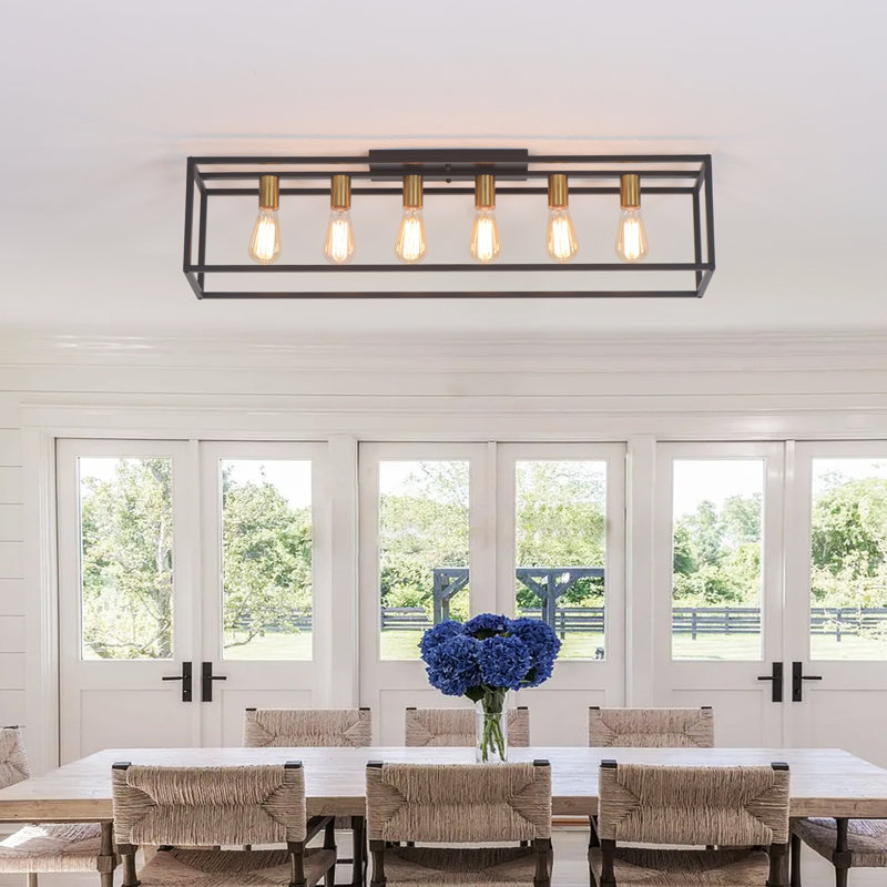 Bonnyrigg 6-Light Rectangle Flush Mount Ceiling Fixture, Matte Black/Copper