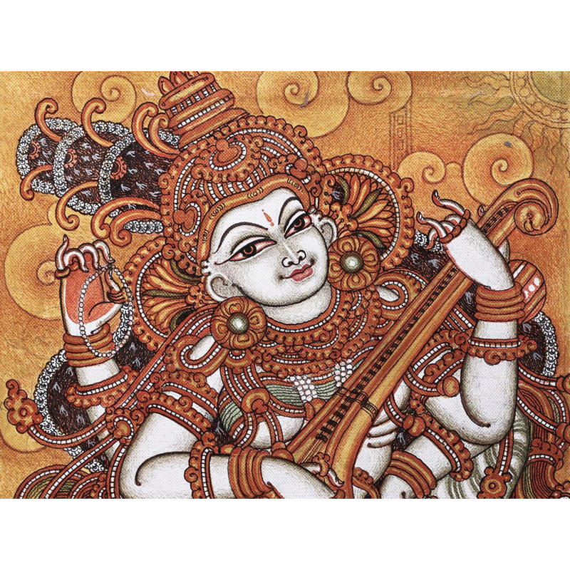 Déesse assise Saraswati | Acrylique sur toile