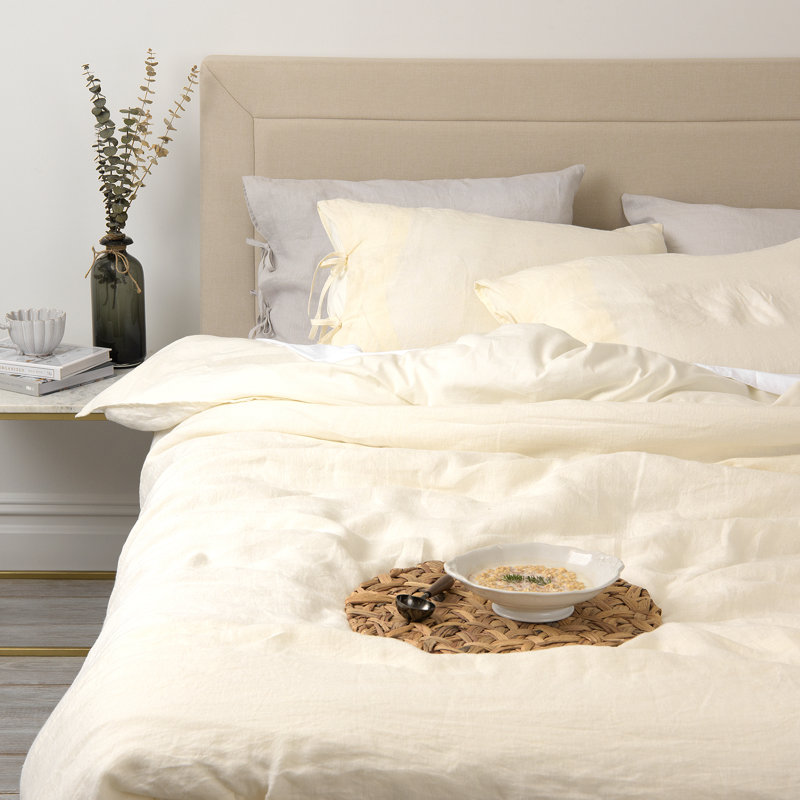 Ensemble de housse de couette 3 pièces Ginesta, Ivoire, Housse de couette pour grand lit et 2 taies décor
