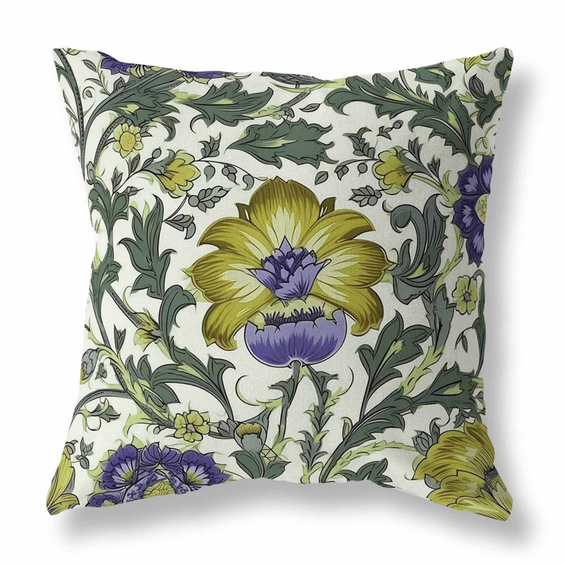 Coussin Mughal Era Garden Treasures Broadcloth, Vert / mauve, H 16 po x l 16 po