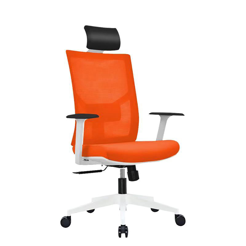 Chaise de bureau ergonomique Marlowe, Blanc, Repose-tête, Orange