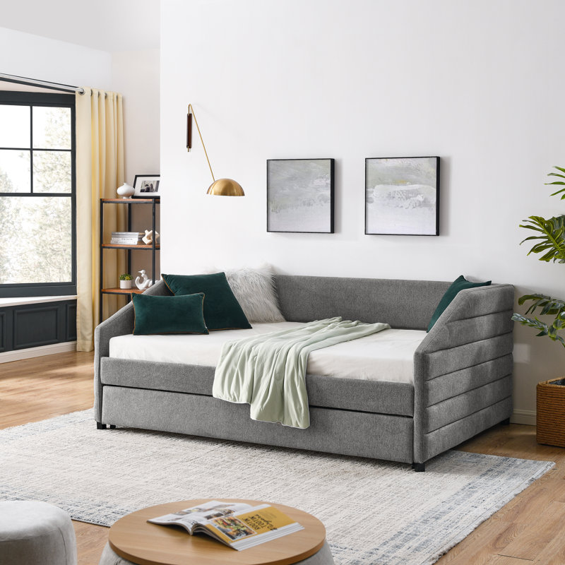 Arlethea Boucle Fabric Tufted Daybed with Trundle | Upholstered Sofa Bed for Living Room, Guest Rooms & Small Spaces, Beige